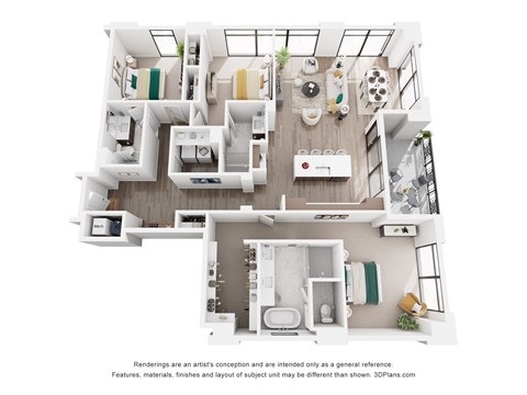Floor plan for 3 beds, 3 baths, 1968 sqft